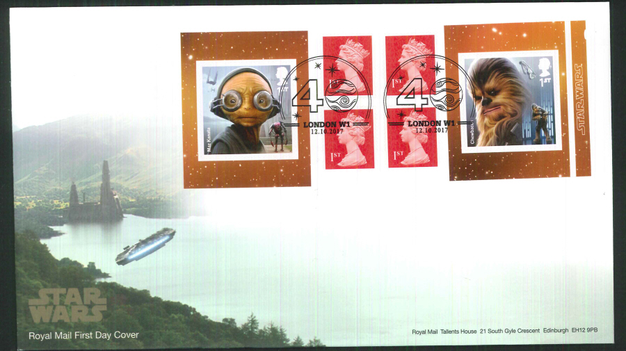 2017 - First Day Cover "Star Wars", Aliens Retail Booklet, Royal Mail, London W1 (40) Postmark